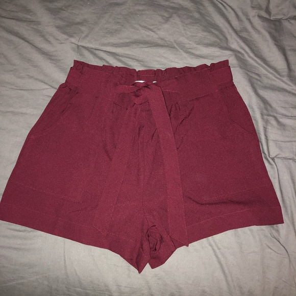 maroon paper bag shorts